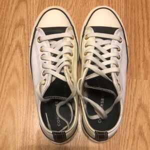 Converse White and Black Leather Platform Sneakers Size 6.5.